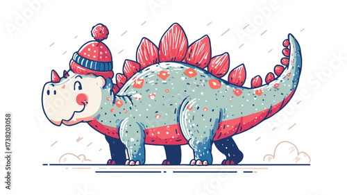 Adorable Dinosaur with Festive Design Cartoon Vector Illustration