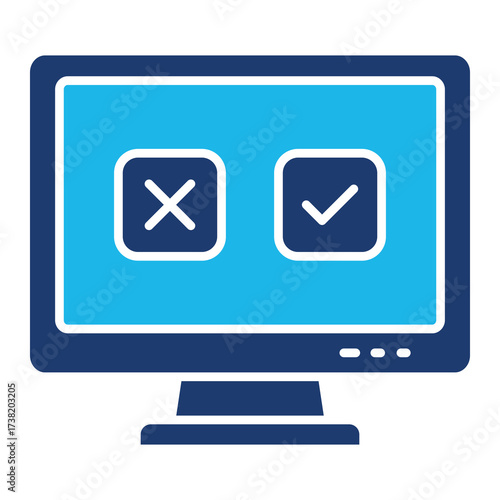 Evaluation Icon In Blue Monochrome Flat Design, Vector Illustration 