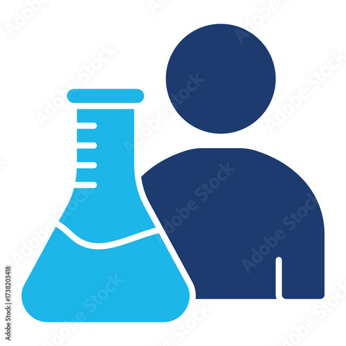 Researcher Icon In Blue Monochrome Flat Design, Vector Illustration 