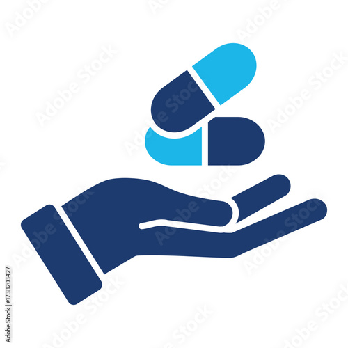 Medication Icon In Blue Monochrome Flat Design, Vector Illustration 