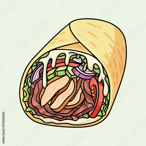 Delicious Cartoon Style Shawarma Wrap
