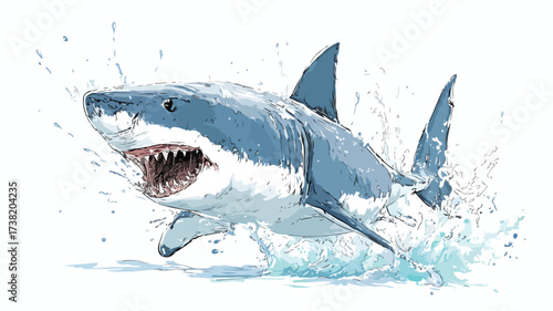Majestic Great White Shark Shows Aggression Splashing Water