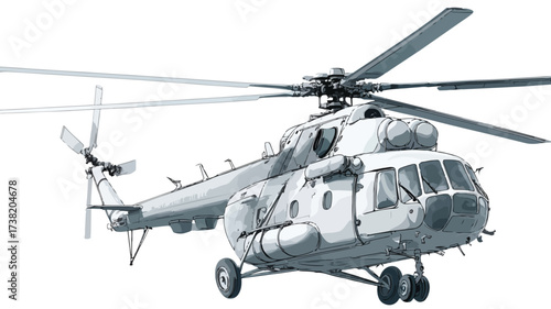 Modern Army Helicopter Flying in a Simple Minimalistic Style