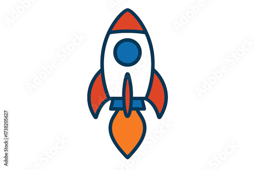 Stylized rocket taking off with orange flame, symbolizing startup growth, innovation, and progress