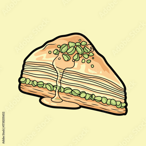 Baklava Pastry with Pistachios and Syrup Illustration