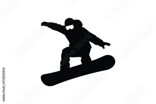 Dynamic silhouette of a snowboarder performing a jump mid-air