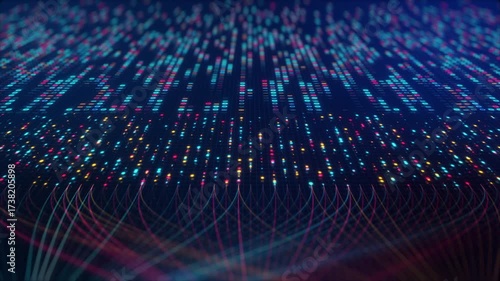 Neural Network Big Data Flow Visualization, Binary Code Matrix, AI Machine Learning Abstract Background, Quantum Computing, Cyber Security, Futuristic Technology Artificial Intelligence Digital Grid