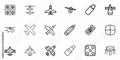 Aviation Line Art Collection Ready for Takeoff A Daring Compilation of Flight Icons: Airplanes, Helicopters, and More for Your Design Needs Originally an SVG