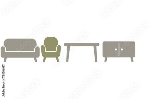 Modern minimalist furniture icons for home interior design concepts and layouts