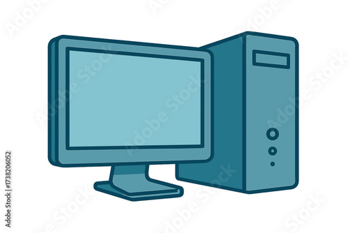Modern desktop computer system with monitor and PC tower for office or home use