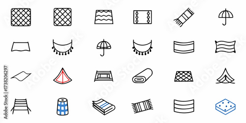 Charming line art collection of household textiles, rugs, blankets, and cushions to create a cozy and stylish home decor scheme with comfort and personality