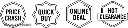 Vector art of price crash, quick buy, online deal, and hot clearance