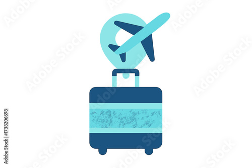 Travel luggage with airplane and location pin icon for global journey and destination