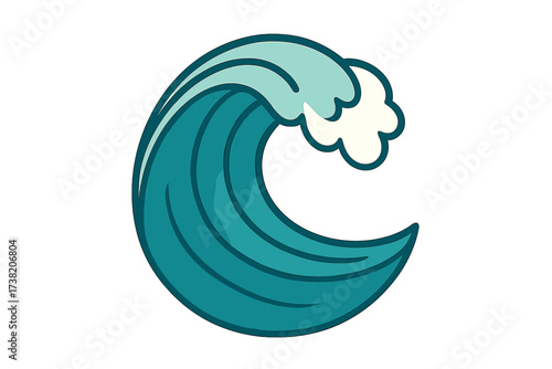Dynamic ocean wave with curling crest and white foam breaking on the surface