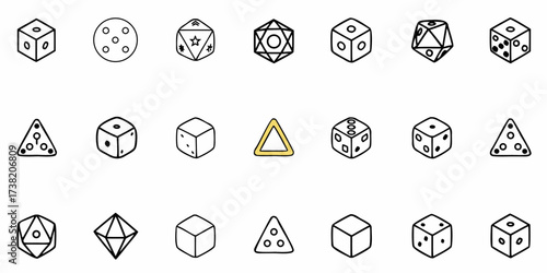 Collection of diverse dice and geometric shapes for games, luck, and strategy projects, perfect for creative design assets and playful concepts.