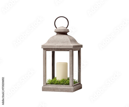 Wallpaper Mural A rustic grey stone lantern with a cream candle and green foliage inside, isolated on a transparent background, perfect for home decor and outdoor ambiance Torontodigital.ca