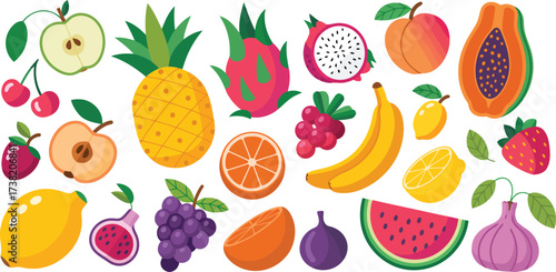 Vibrant assortment of colorful fruits for healthy eating and delicious summer recipes, a perfect addition to any health and wellness project