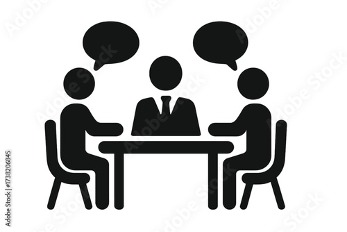Business people sitting at table discussing, debate meeting, teamwork, collaboration, partnership, conference, office discussion, business negotiation, teamwork vector illustration