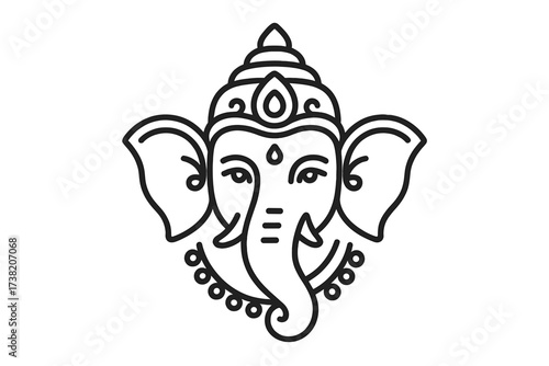 Ganesha head vector line icon. Hindu god of new beginnings, success, wisdom. Ganapati simple outline logo for Ganesh Chaturthi. Indian religious spiritual symbol illustration.