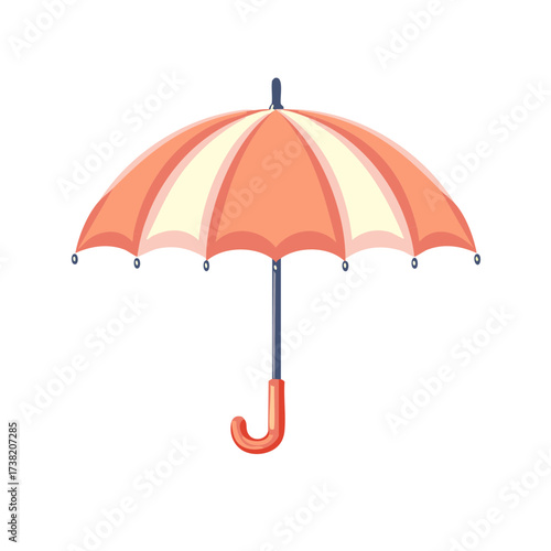 Open orange umbrella with white stripes offering protection from rain and sun
