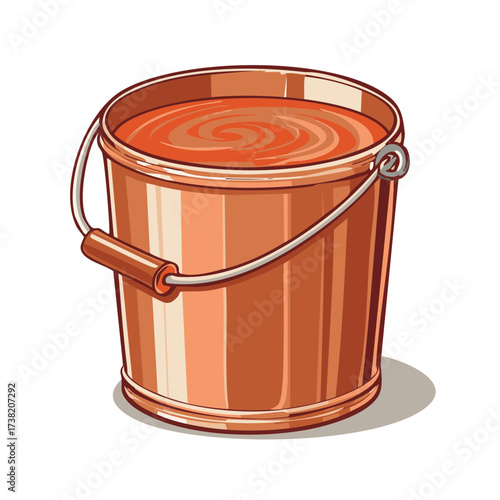Full Orange Paint Bucket with Handle Isolated on White Background