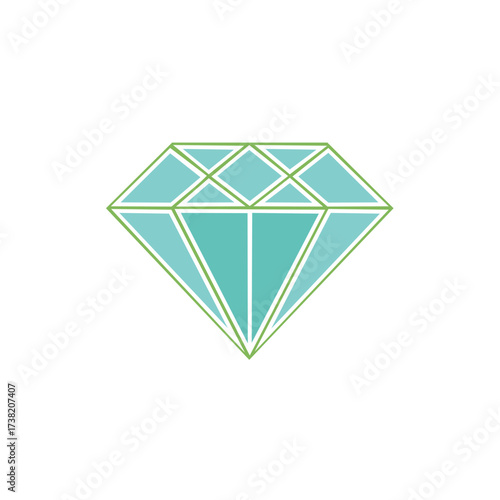 Elegant green and blue faceted diamond precious gem illustration icon