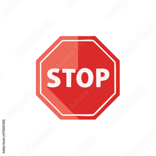 Vivid Red Octagonal Stop Sign Symbolizing Road Safety Warning and Restriction in Flat Design Style