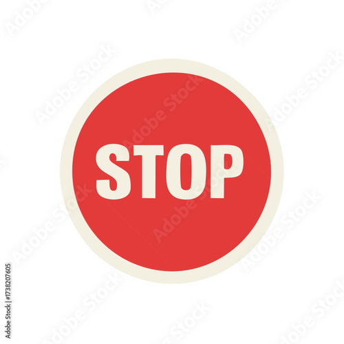 Red Stop Sign with White Text and Off-White Border