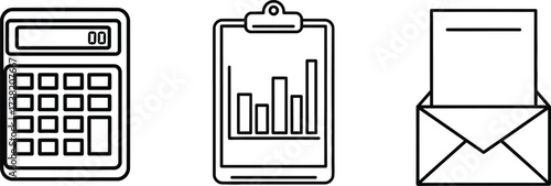 Vector art of calculator, clipboard with graph, and envelope