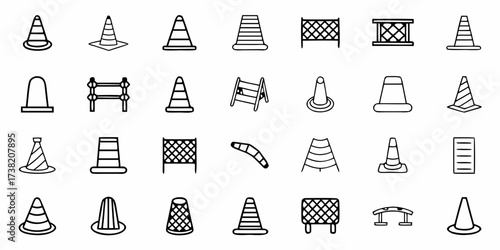 Dynamic collection of playful traffic cones hurdles and barriers perfect for sports training obstacle courses and event planning graphics