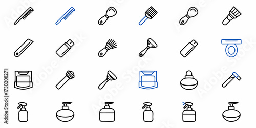 Discover a collection of modern grooming and beauty icons representing essential personal care tools, perfect for health and wellness branding and design projects.
