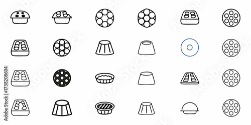 Delightful collection of sweet treats and desserts icons, perfect for culinary projects, recipe blogs, and food-related branding seeking a charming visual appeal