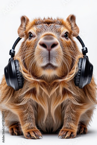 Capybara Wearing Headphones Listening to Music in a Studio Setting