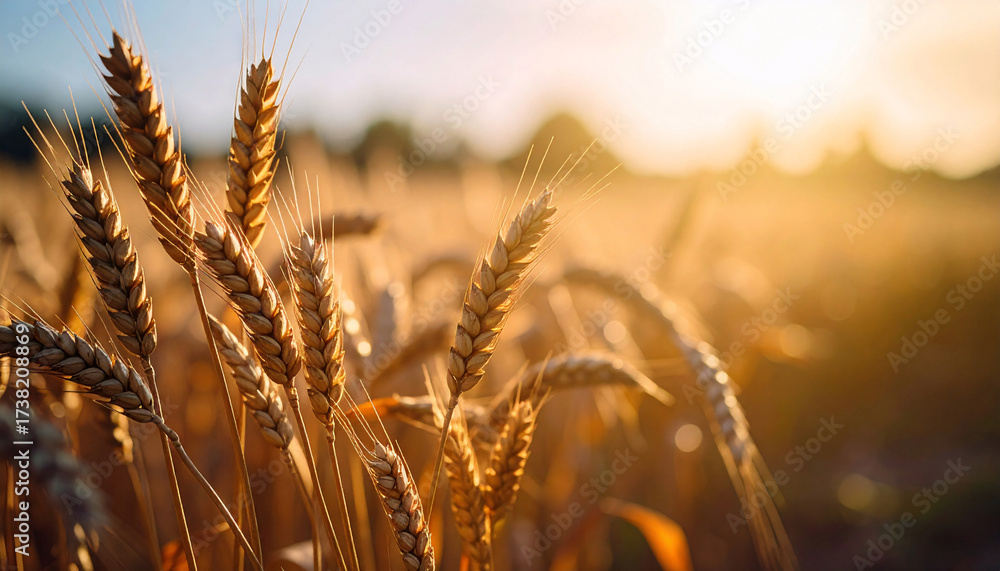 Obraz premium Golden wheat ears glowing in sunlight