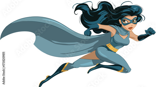 Empowering Cartoon Superhero Girl with Superpowers Vector Illustration