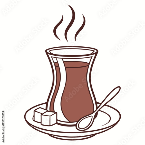 steaming tea cup with saucer and spoon clip art preview