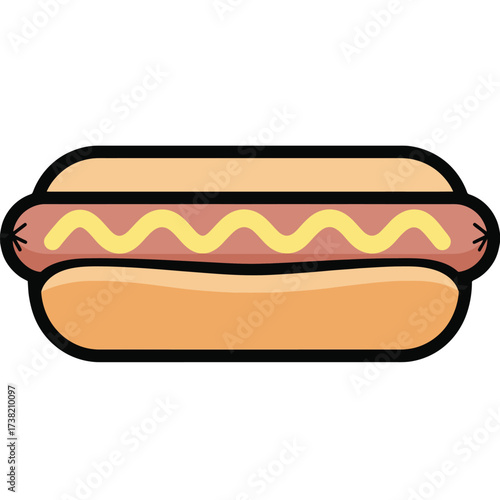 Cartoon Hot Dog with Mustard Illustration