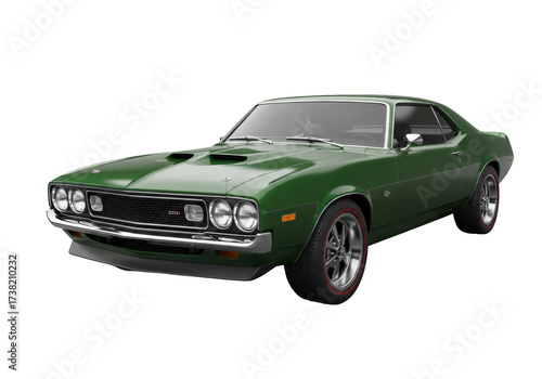 Isolated green American car classic muscle vintage vehicle collector restored condition