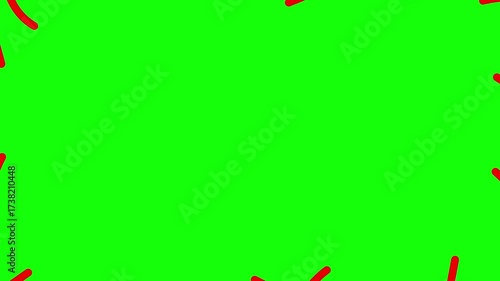 Animated red decorative wavy lines is drawn. Linear background with copy space. Looped video. Vector illustration isolated on green background.