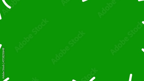 Animated white decorative wavy lines is drawn. Linear background with copy space. Looped video. Vector illustration isolated on green background.