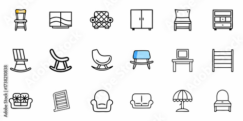 Collection of modern and classic furniture icons for interior design projects, home decor, and web graphics, offering versatile design elements for any creative need