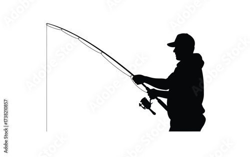 Silhouette of a fisherman casting a line with a fishing rod