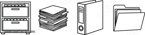 Vector art of office files and folders in outline