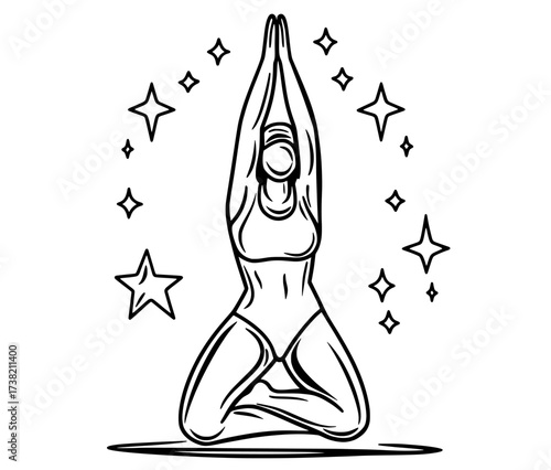 Picture of a figure in a meditative yoga stance with soothing elements in the background