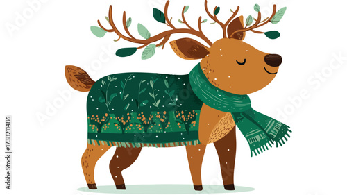 Festive Charming Reindeer with Green Scarf - Holiday Season Image