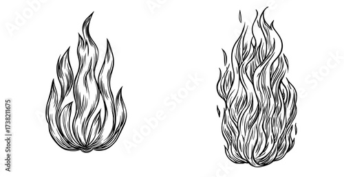 A symbolic representation of fire or heat is depicted by an abstract black flame icon