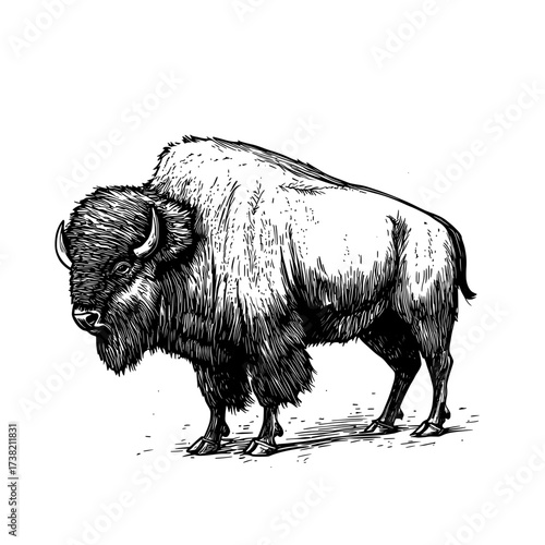 A basic two-dimensional drawing of an isolated brown bison on a white background, serving as an animal icon, part of an ai-generated animal set