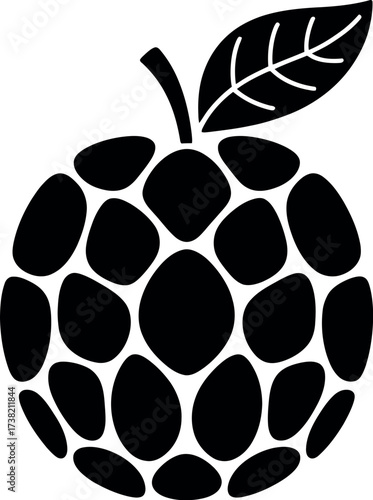 Black fruit silhouette with leaf white