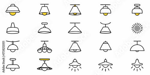 Collection of modern and classic ceiling light fixture icons in a clean, minimalist style perfect for interior design projects and home decor inspiration