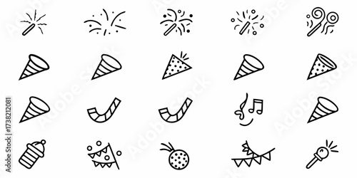 Celebrate with joy and festivity using these delightful party icons, perfect for adding a touch of fun to any event design and making celebrations pop!